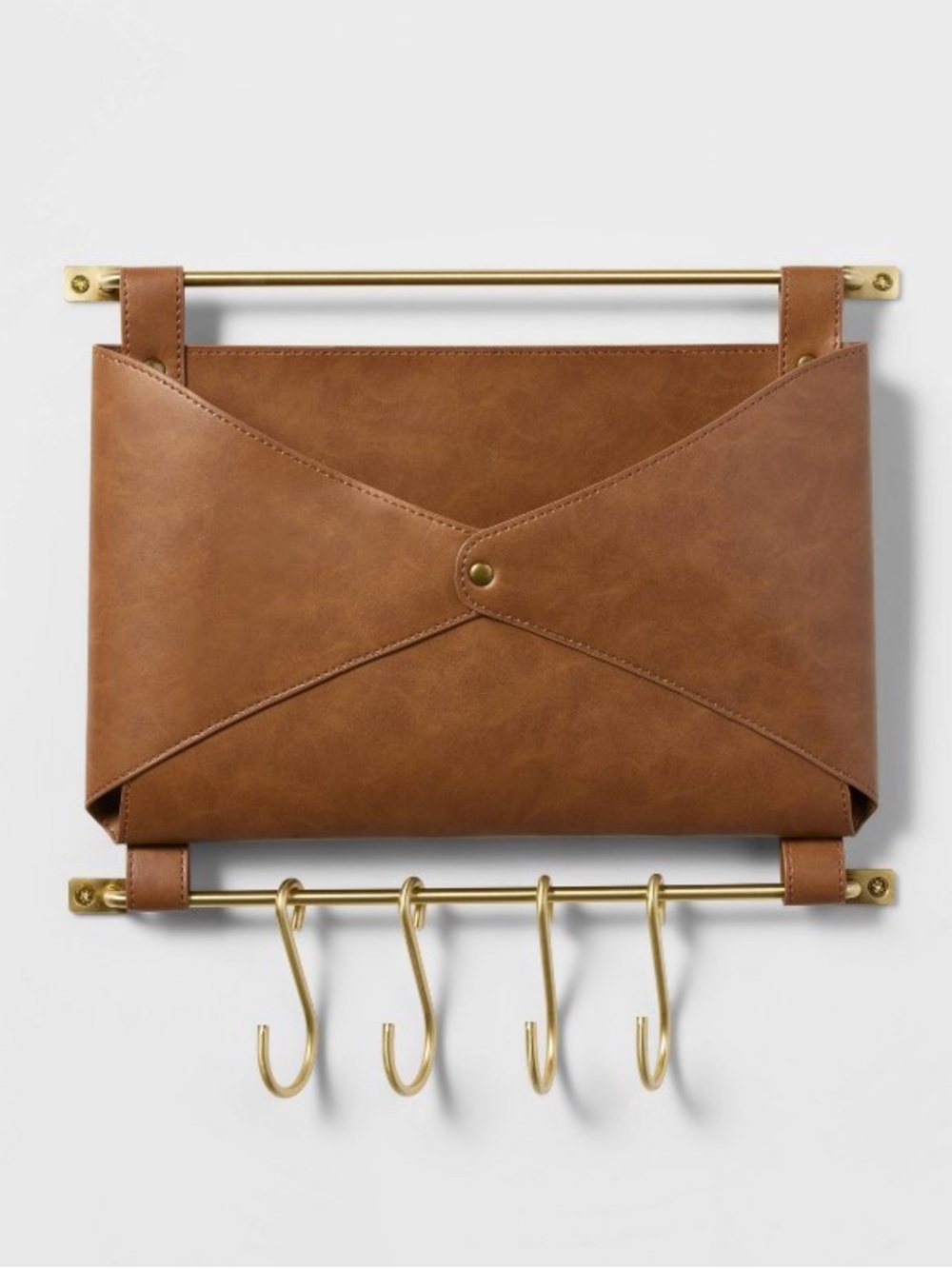Target Threshold Entryway Organizer Faux Leather & Gold Wall Mounted Mail Holder